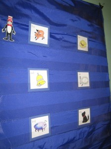 rhyming game on pocket chart with Cat in the Hat