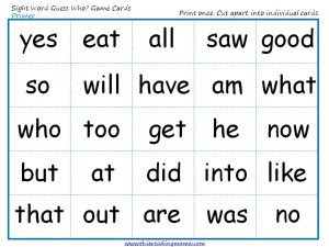 Sight Word Guess Who-Primer Game cards