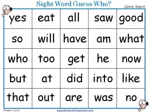 Sight Word Guess Who-Primer Gameboard