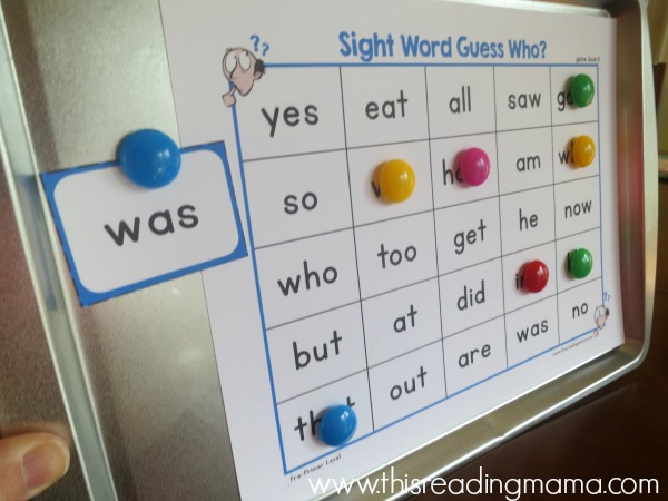 sight word guess who on a cookie sheet