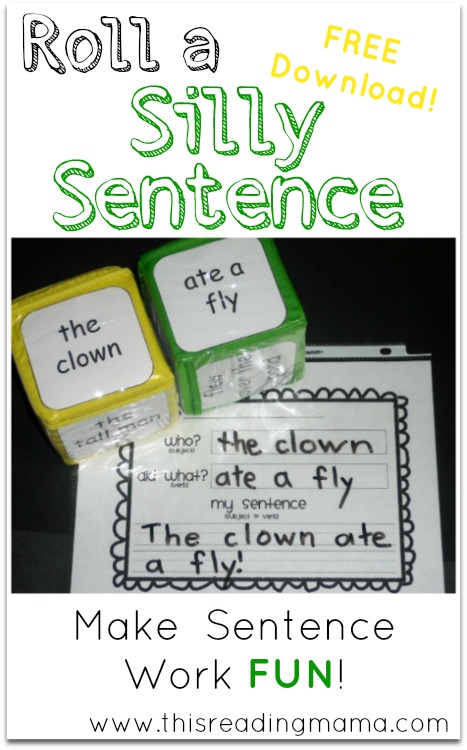 Roll a Silly Sentence for Writing Sentences with Who? and Did What? ~ FREE Download | This Reading Mama