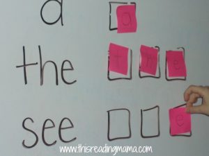 spelling sight words with post-it notes