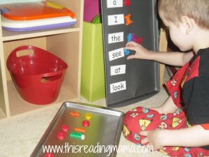 spelling sight words on cookie sheet