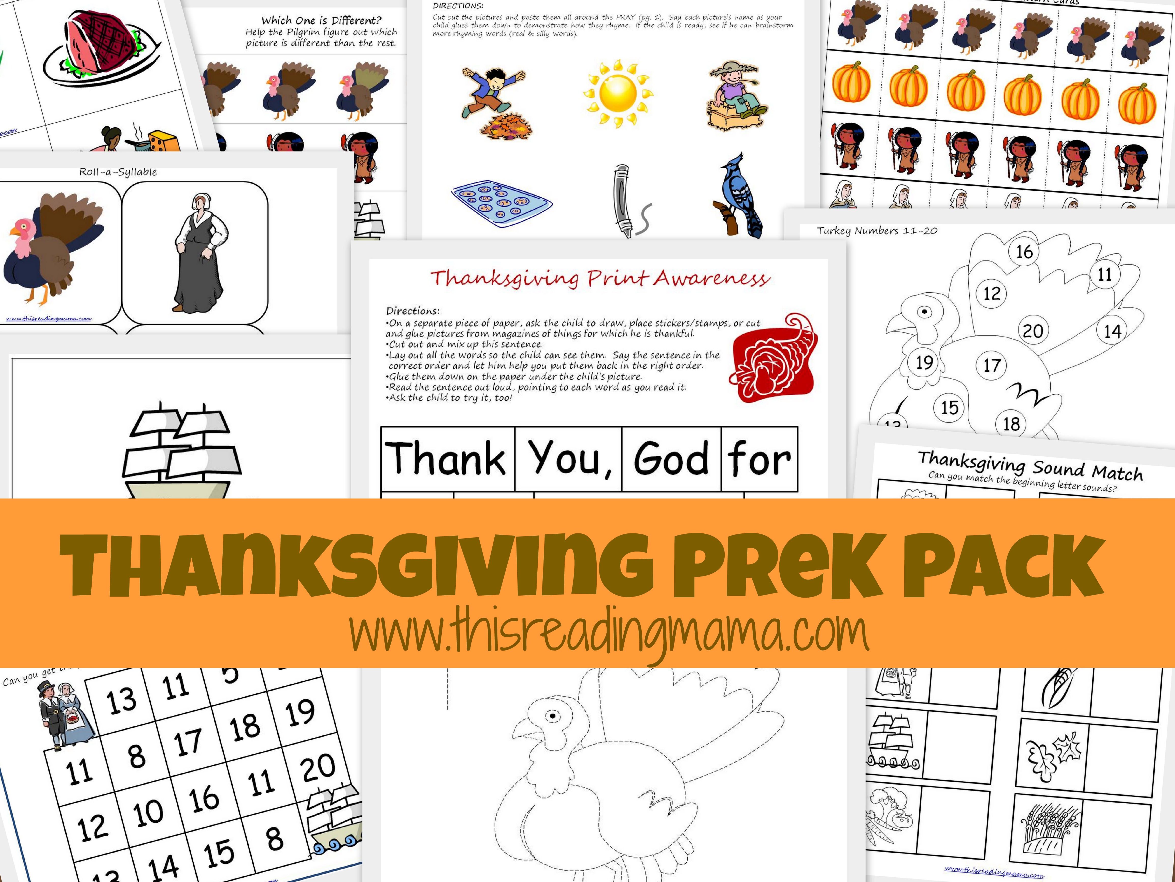 FREE Thanksgiving PreK Pack