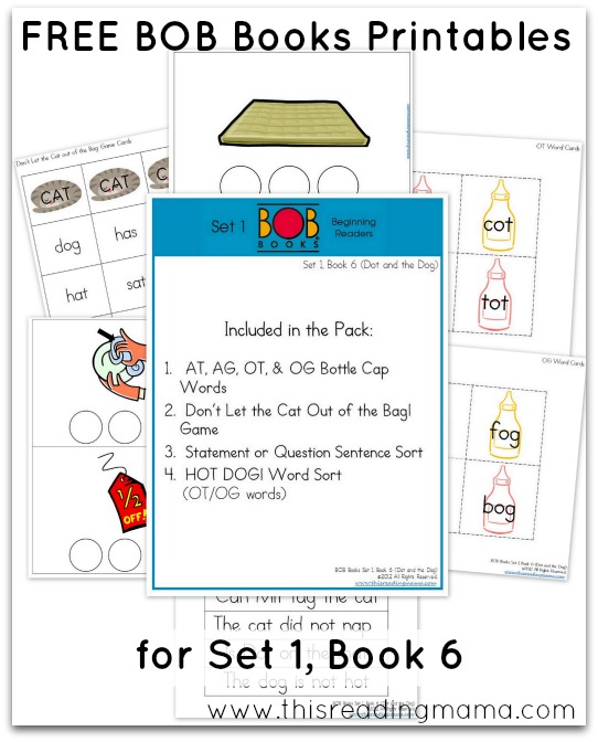 FREE BOB Book Printables Set 1, Book 6 (Dot and the Dog) This