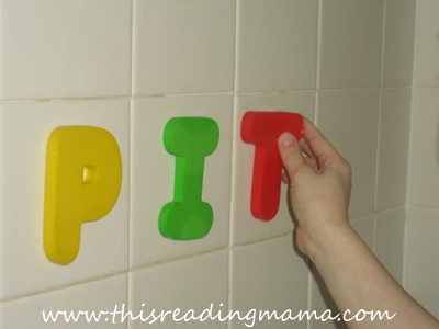 photo of spelling words in the bathtub