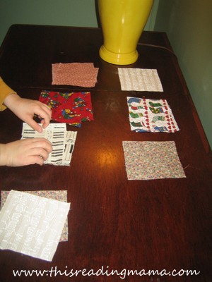 photo of matching quilt scraps by pattern