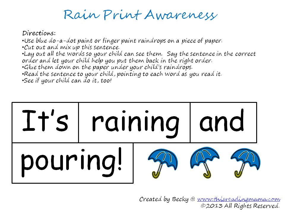 free rainy day prek pack