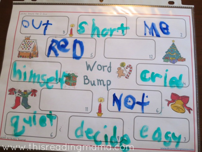 game board for Christmas Word Bump