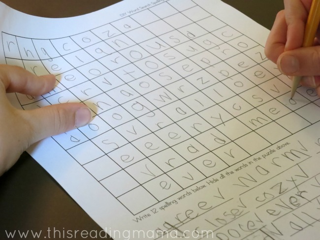 writing spelling words in the word search puzzle