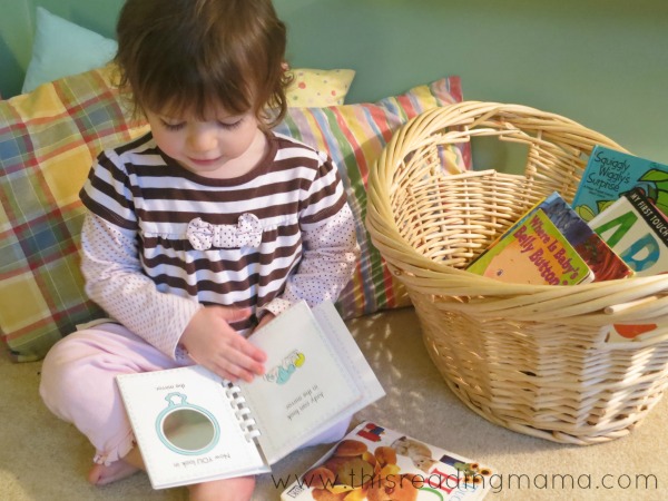 reading books from book basket