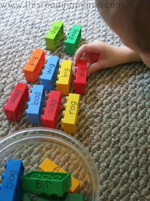 sorting words with DUPLO LEGO bricks