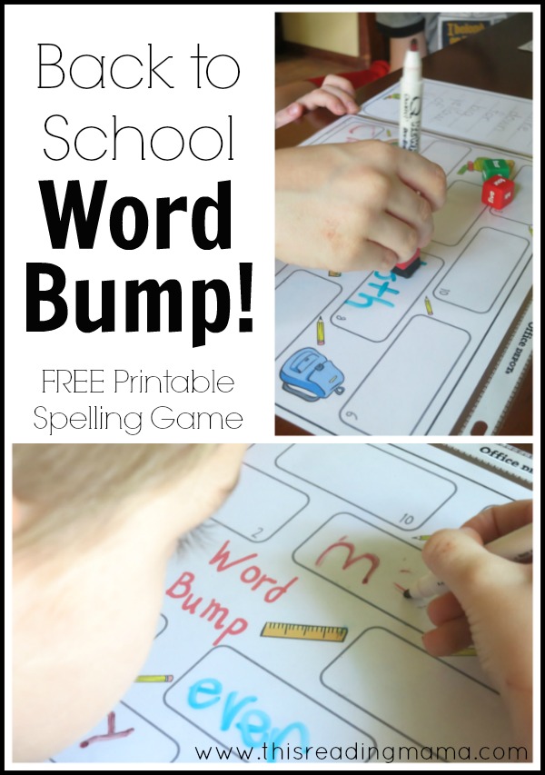 Back to School Word Bump - a free printable spelling game | This Reading Mama