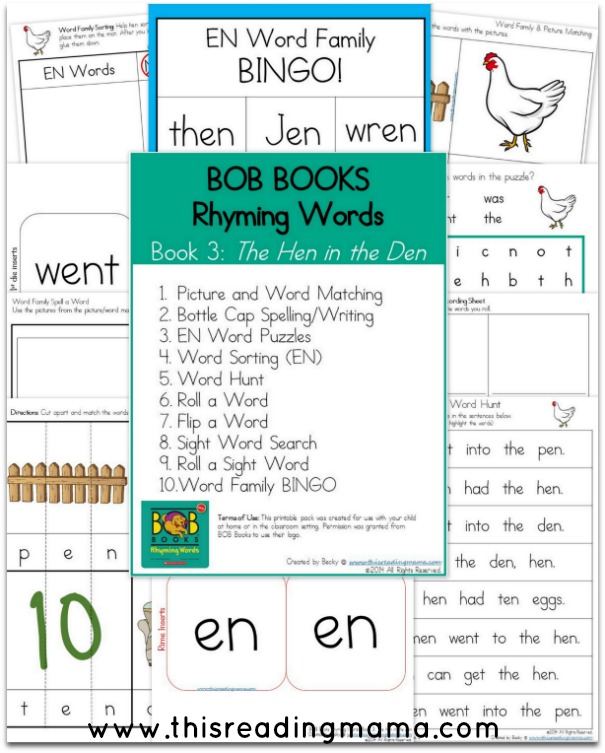 FREE BOB Books Rhyming Words Book 3 Printables