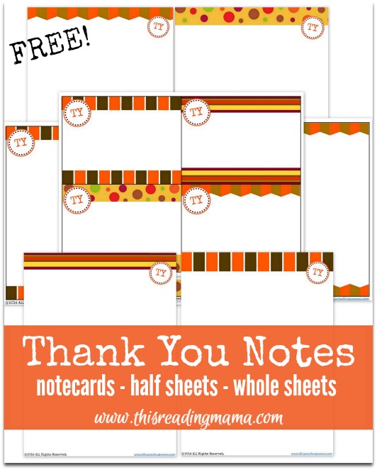 FREE Thank You Notes Pack from This Reading Mama