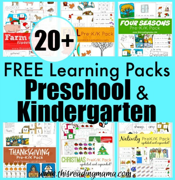 20+ FREE Learning Packs for Preschool and Kindergarten