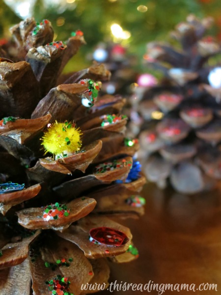 pine cone Christmas tree craft by the tree