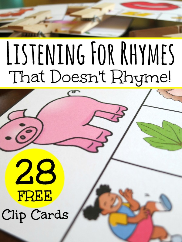 Listening for Rhymes with a Set of 28 FREE Clip Cards - This Reading Mama