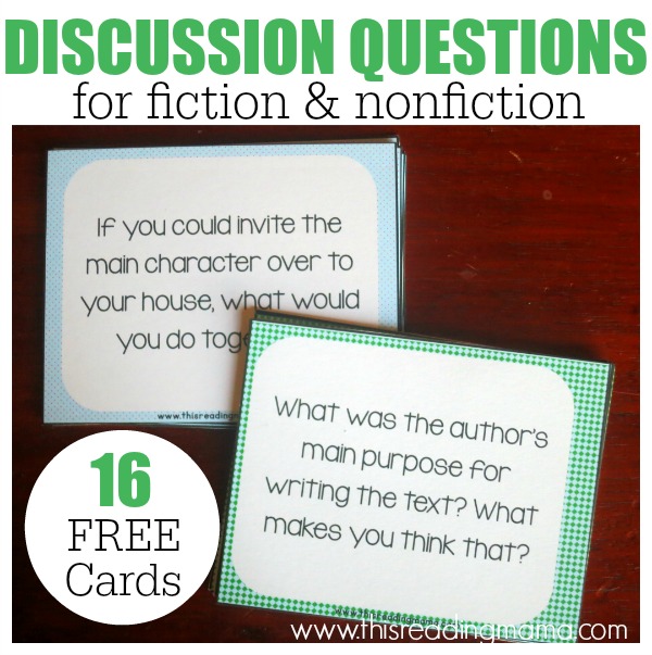 Discussion Questions - 16 FREE Cards for Fiction and Nonfiction - This Reading Mama