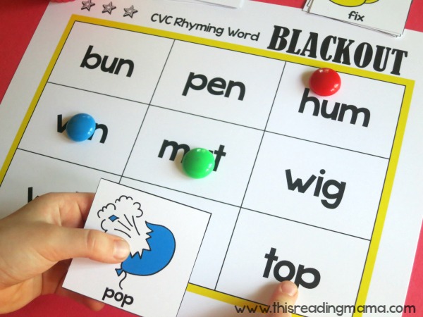 CVC Rhyming Word Blackout from Short Vowel Activity Pack