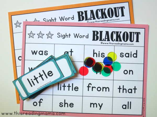 Sight Word Blackout Supplies