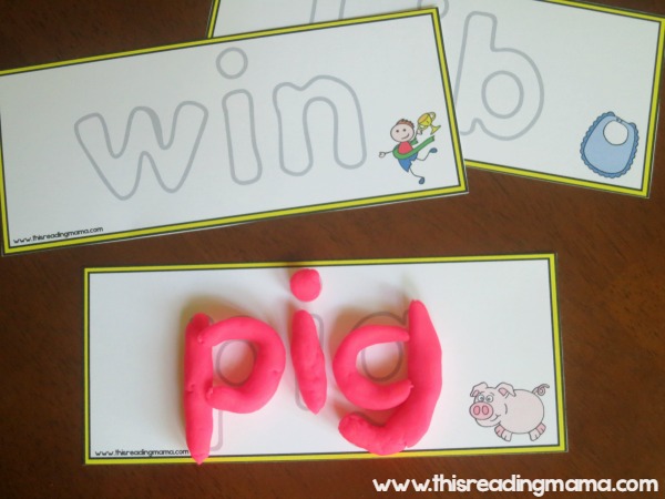 short vowel playdough mats for individual words from Short Vowel Activity Pack - This Reading Mama