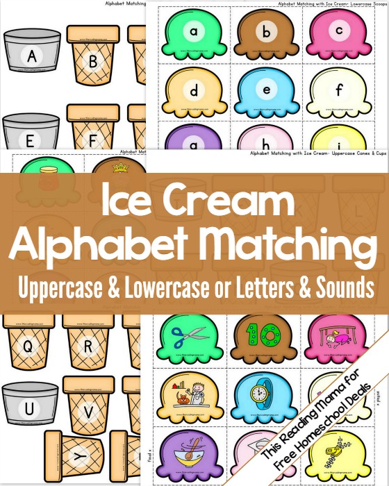 Ice Cream Alphabet Matching for Uppercase-Lowercase or Letters-Sounds - This Reading Mama for Free Homeschool Deals