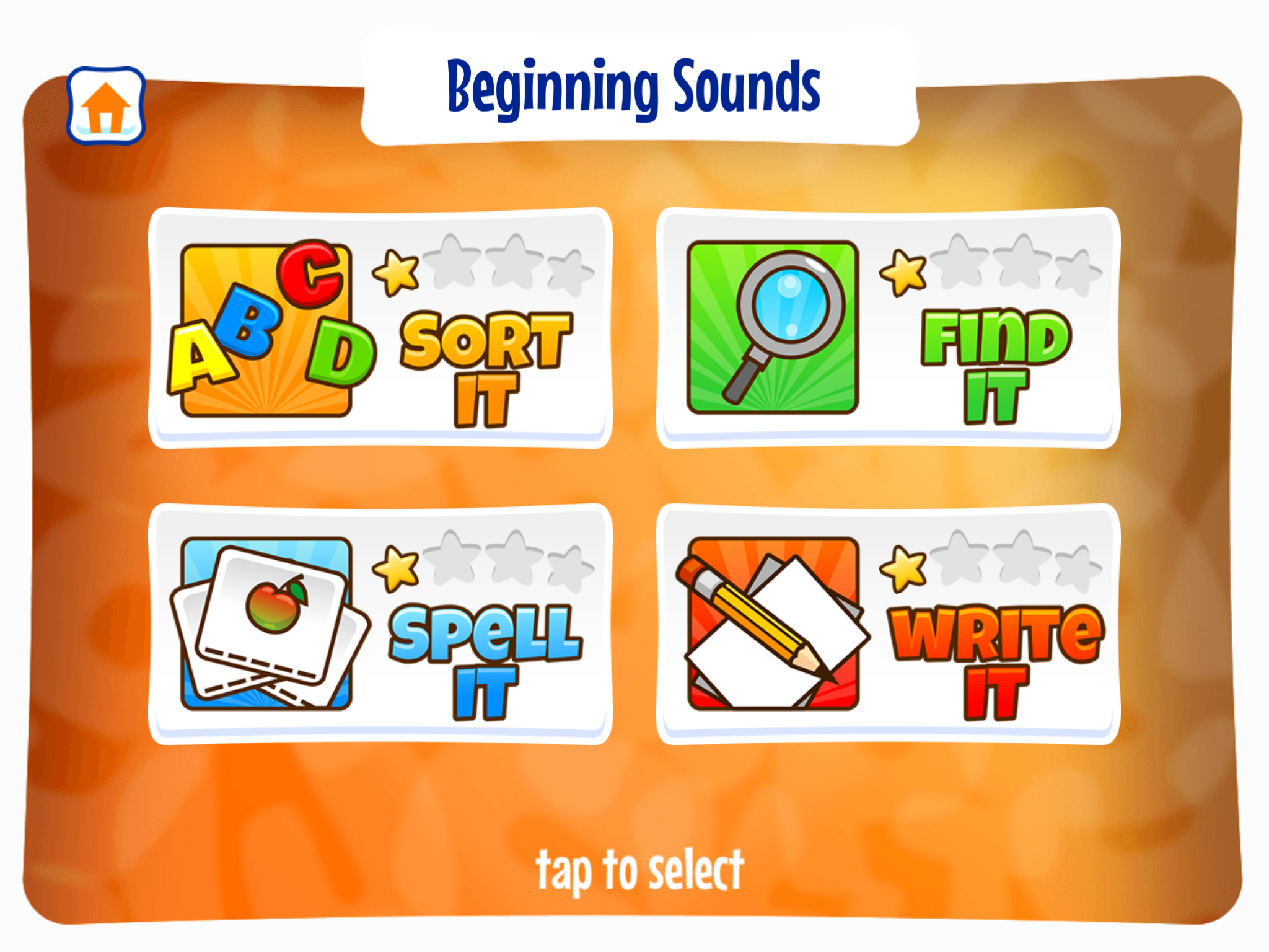 four activities within each level of Alphabet Sounds Learning App