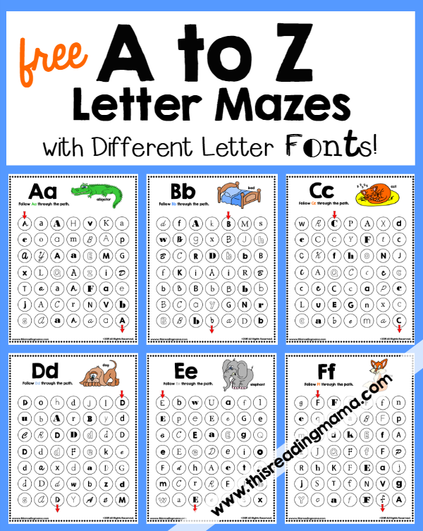 Alphabet Letter Mazes with Different Letter Fonts 