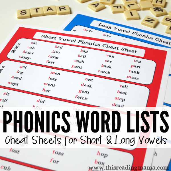 Phonics Word Lists Cheat Sheets For Short Long Vowels