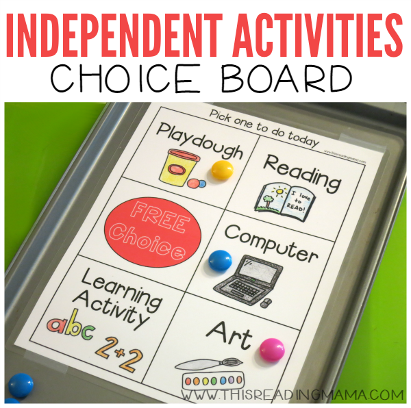 Independent Activities Choice Board {FREE} - This Reading Mama