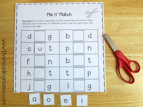 mix n' match example with short vowel words