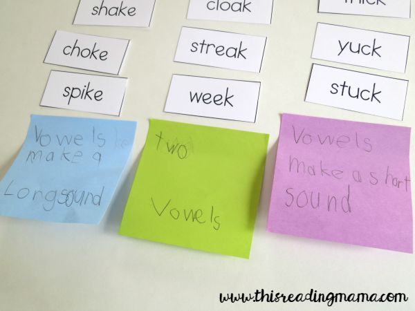 using sticky notes after a word sort