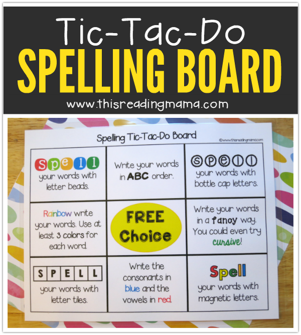 FREE Tic-Tac-Do Spelling Words Board from This Reading Mama