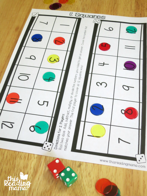 Math Facts Dice game for two players