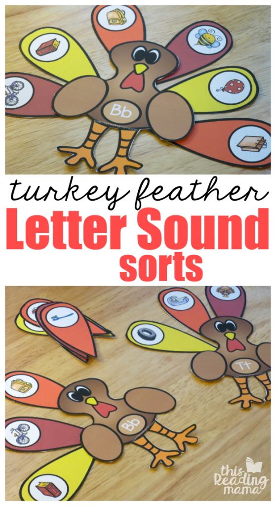 Beginning Letter Sound Sorts with Turkey Feathers {FREE Printable} | This Reading Mama