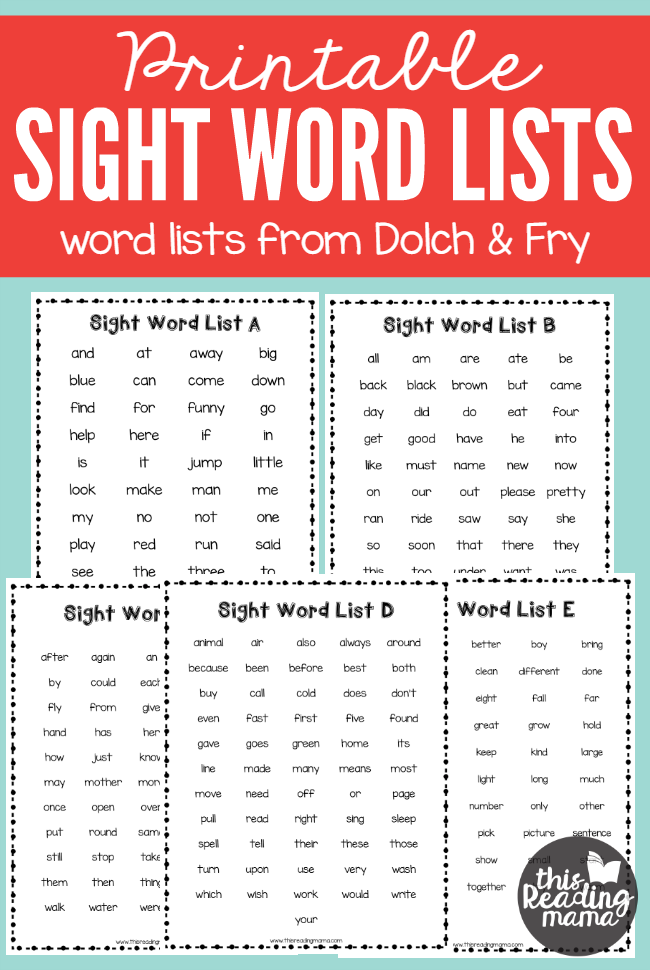 Printable Sight Words List Dolch Sight Words And Fry S List
