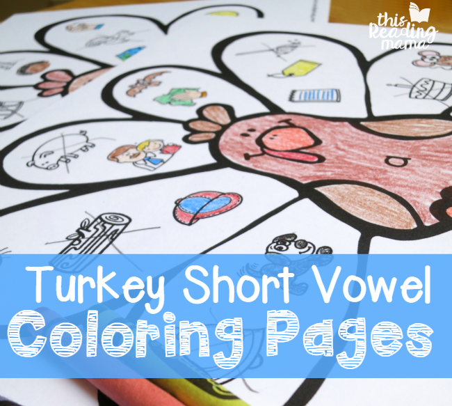 Free Short Vowel Coloring Pages - great for Thanksgiving