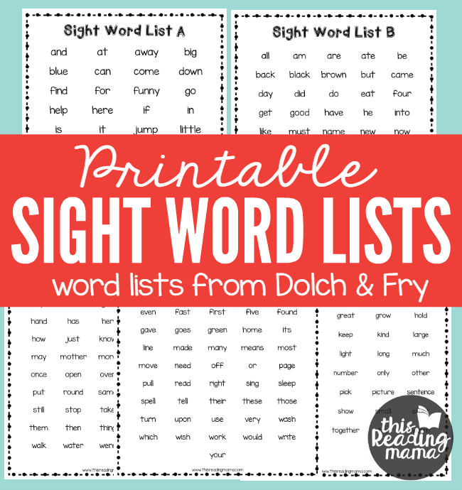 Printable Sight Words List Dolch Sight Words And Fry S List