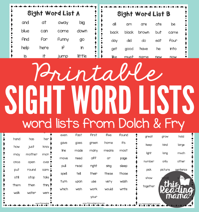 Printable Sight Words Lists Word Lists From Dolch And Fry FREE This 