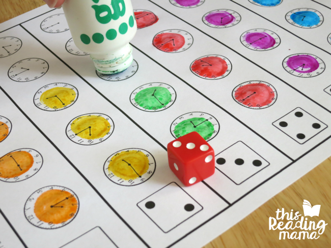 roll and read the time by quarter hour - dot with dot paint