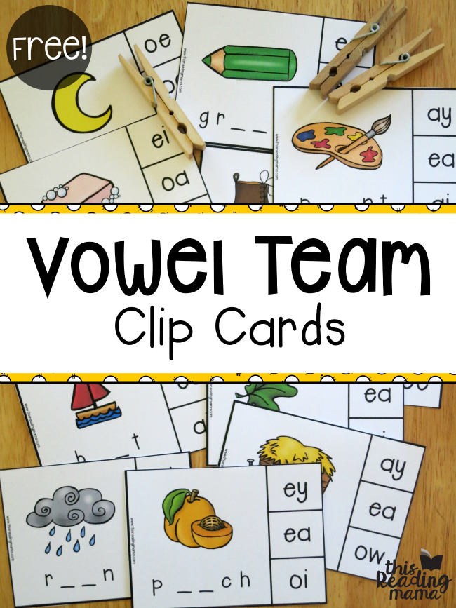 Long Vowel Team A ai ay Clip Cards Literacy Bag Game Phonics Center Teacher Made 