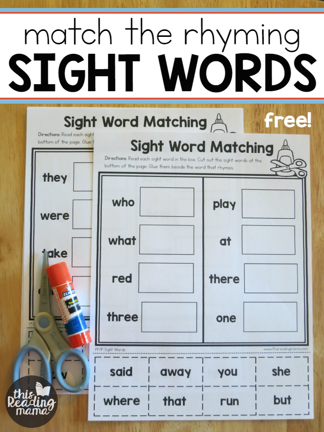 Sight Word Worksheets Match The Rhyming Word This Reading Mama