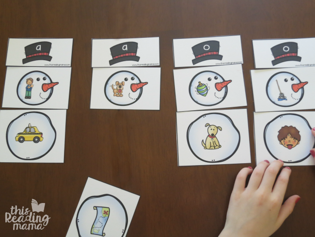 building short vowel snowmen with short a and short o