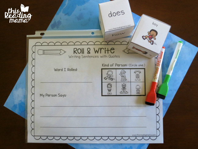 materials for roll and write - writing sentence with quotes