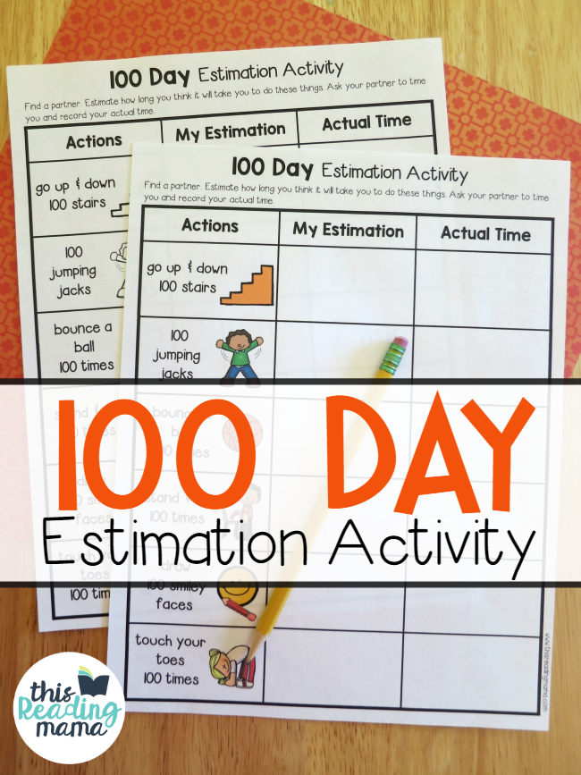 100 Day -Estimation Activity - This Reading Mama