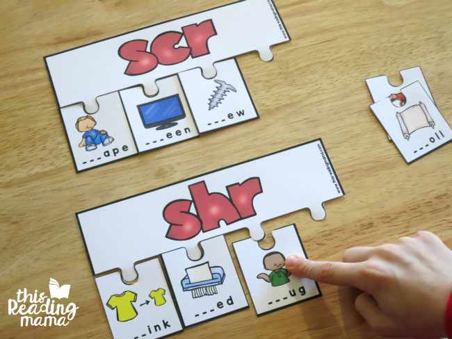 working and sorting two 3-letter consonant clusters puzzles