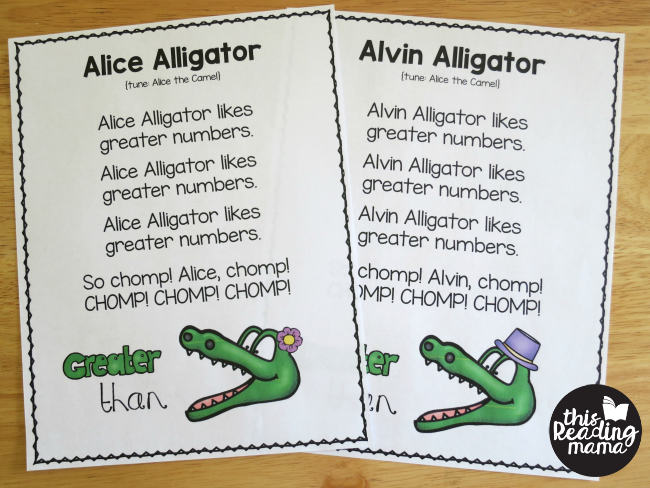 Alligator Songs for Greater Than and Less Than Concept
