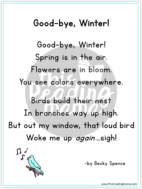 Good-bye Winter Poem for Spring by This Reading Mama