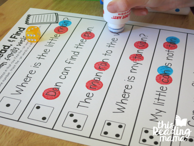 roll read and dot AN word family words